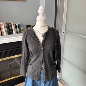 Cardigan Sweater Charcoal Gray Button-Front Minimalist  Layering Top